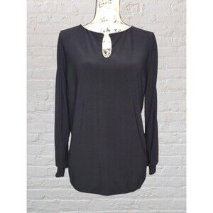Joseph Ribkoff Keyhole Slit Tunic Top Womens 8 Black Long Sleeve Blouse Classy
